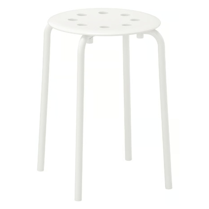 Taburet stivuibil alb, 45 cm, scaun compact pentru hol, bucatarie sau dormitor, sezut 32 cm, sustine pana la 100 kg