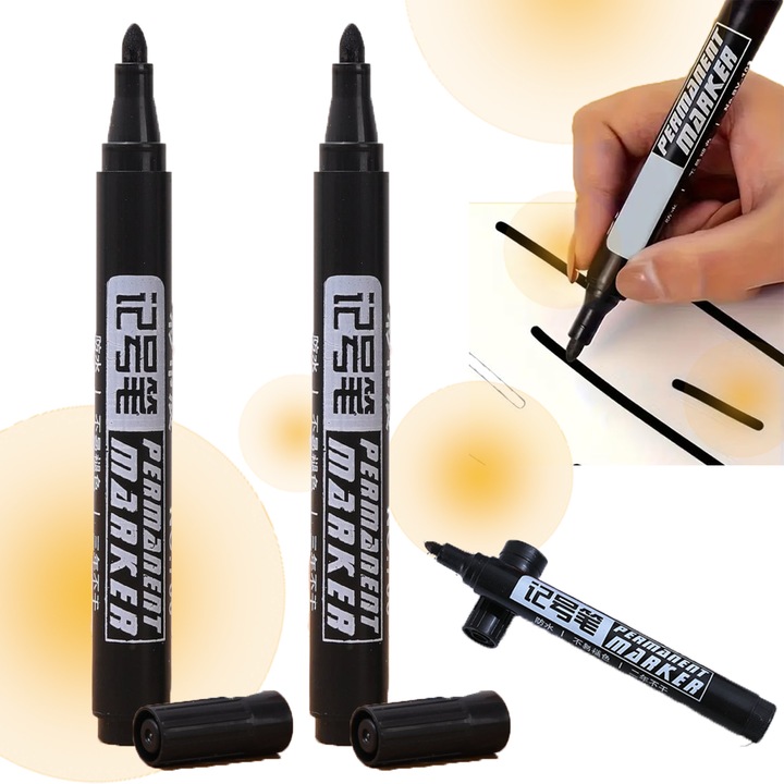 Комплект перманентни маркери (2 броя), подходящи за метал и стъкло, изключително големи, черни