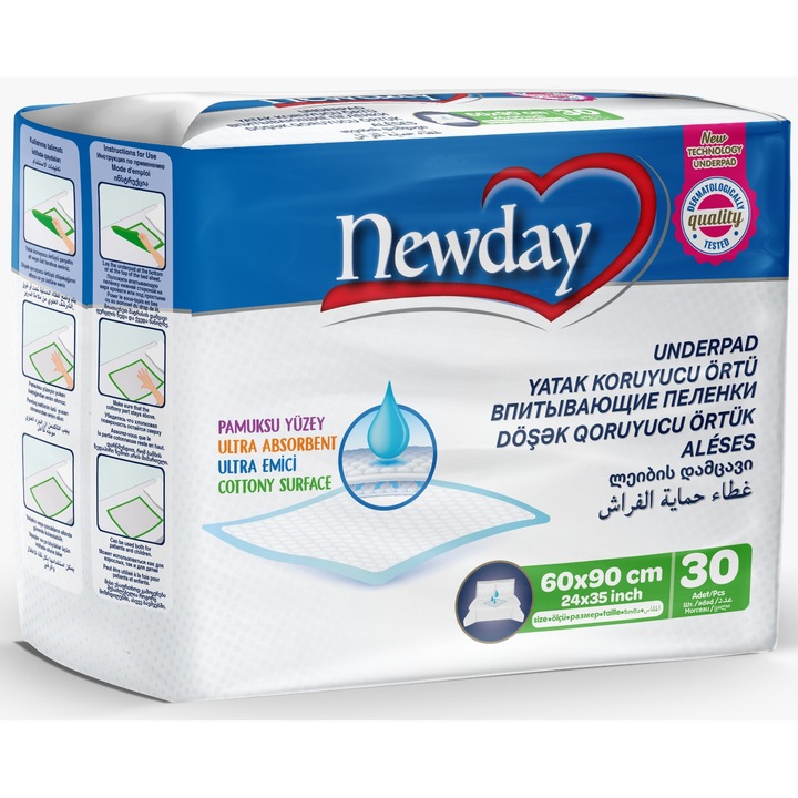 Cearceafuri absorbante Aleze Newday, ultra, set 30 buc, 60x90cm