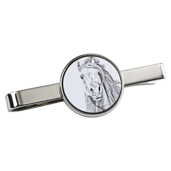 Nyakkendőcsipesz, Art-Dog, ló mintás, 5x2cm, fém, ezüst