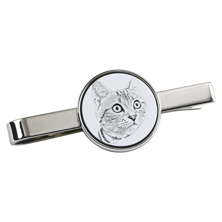 Nyakkendőtű, Art-Dog, macska alakú, 5x2cm, fém, ezüst