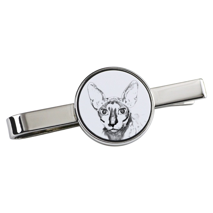 Nyakkendőtű, Art-Dog, macska mintás, 5x2 cm, fém, ezüst