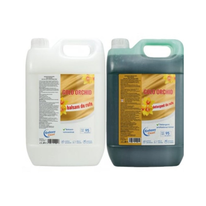 Pachet detergent si balsam, Gold Orchid, Galaxy Clean, 2x5l