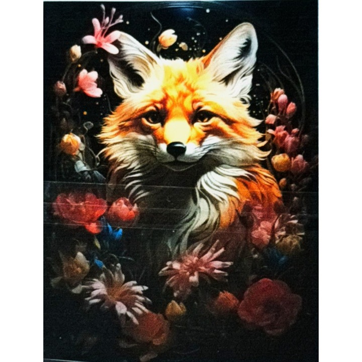 Pictura pe numere, Vulpe intre flori 40 x 50 cm fara rama