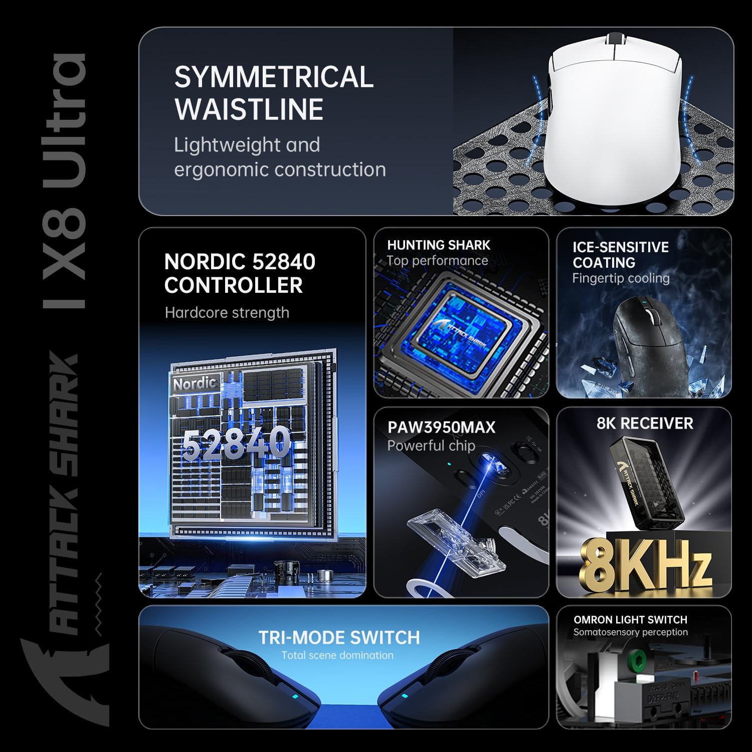 APO SammyCarlsonBC176 アタック13DEMO Mouse de gaming wireless ATTACK SHARK® X8 Ultra, 42.000 DPI, 8.000