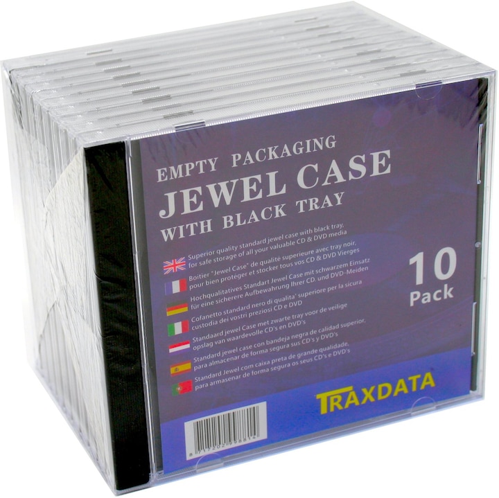 Set 10 carcase CD/DVD Traxdata, 10.4 mm, transparente, interior negru