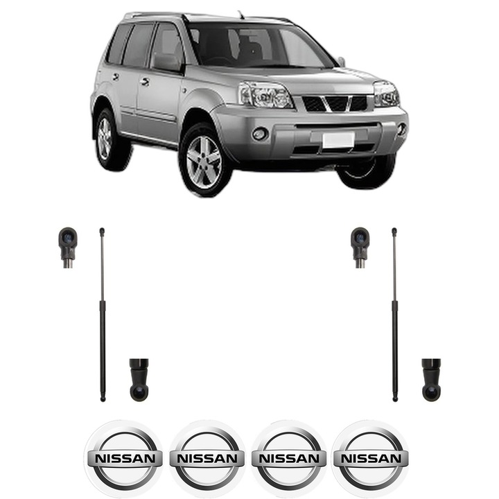 Set amortizoare portbagaj haion pentru NISSAN X-TRAIL I (T30) din 2001-2013, 2 bucati, MAGNUM TECHNOLOGY, 4 stickere auto NISSAN