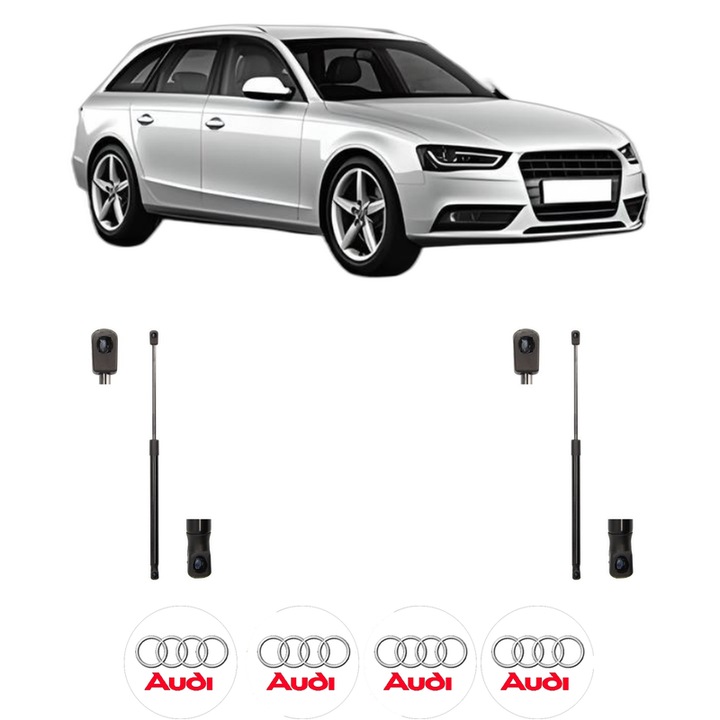 Set amortizoare portbagaj haion pentru AUDI A4 B8 Avant (8K5) din 2007-2015, 2 bucati, MAGNUM TECHNOLOGY, 4 stickere auto AUDI