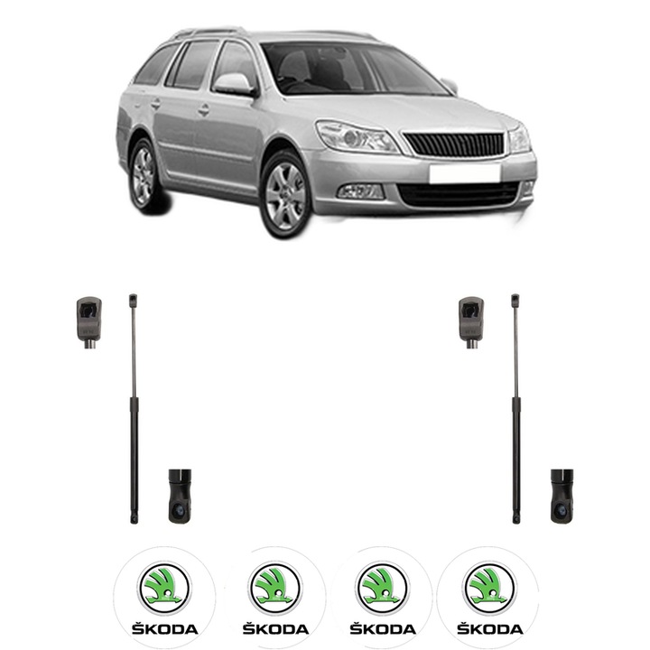 Set amortizoare portbagaj haion pentru SKODA OCTAVIA II Combi (1Z5) din 2004-2013, 2 bucati, MAGNUM TECHNOLOGY, 4 stickere auto SKODA