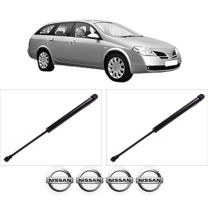Set amortizoare portbagaj haion pentru NISSAN PRIMERA Estate (WP12) din 2001-2007, 2 bucati, KROSNO, 4 stickere auto NISSAN