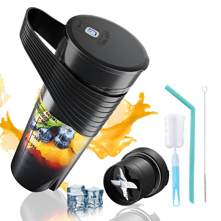 Електрически преносим мини блендер HIROSPACE, 460ml, черен, автономност 4000mAh