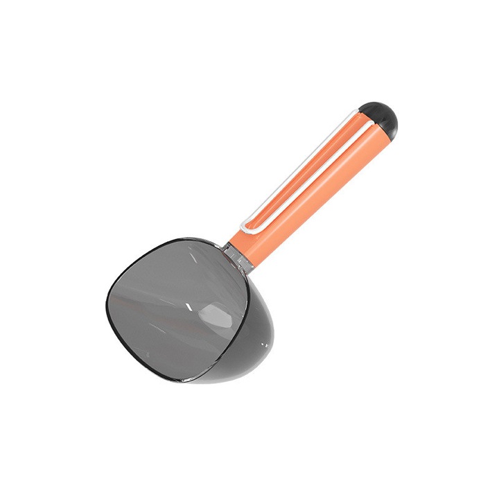 Állateledel adagolókanál, 180 ml, narancssárga, hosszú nyéllel, zárócsipesszel
