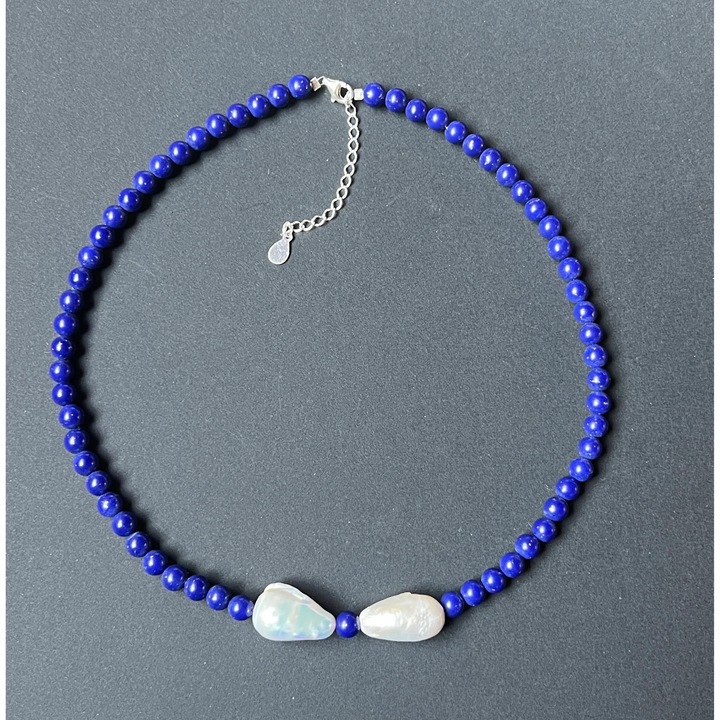 Colier lapis lazuli si perle Royalty#98, Druzy, pietre semipretioase