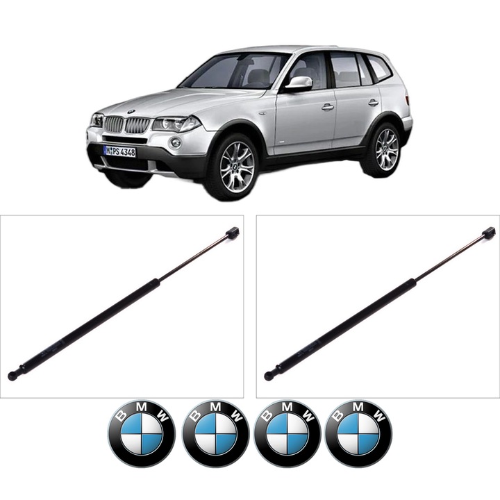 Set amortizoare portbagaj haion pentru BMW Seria X3 (E83) din 2003-2011, 2 bucati, KROSNO, 4 stickere auto BMW Seria