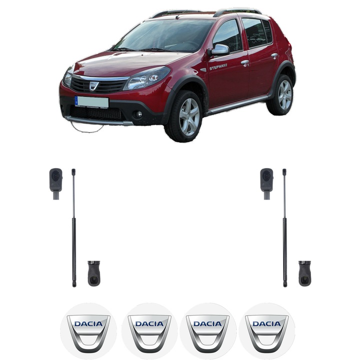 Csomagtér ajtó teleszkóp szett DACIA SANDERO 2008-2013, 2 darab, MAGNUM TECHNOLOGY, 4 db DACIA autós matrica