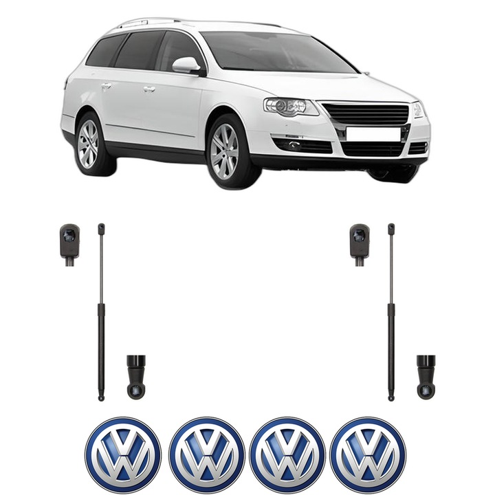 Set amortizoare portbagaj haion pentru Volkswagen PASSAT B6 Variant (3C5) din 2005-2011, 2 bucati, MAGNUM TECHNOLOGY, 4 stickere auto Volkswagen