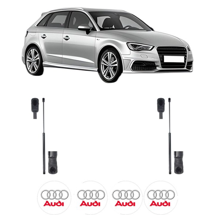 Set amortizoare portbagaj haion pentru AUDI A3 Sportback (8VA, 8VF) din 2012-2020, 2 bucati, MAGNUM TECHNOLOGY, 4 stickere auto AUDI