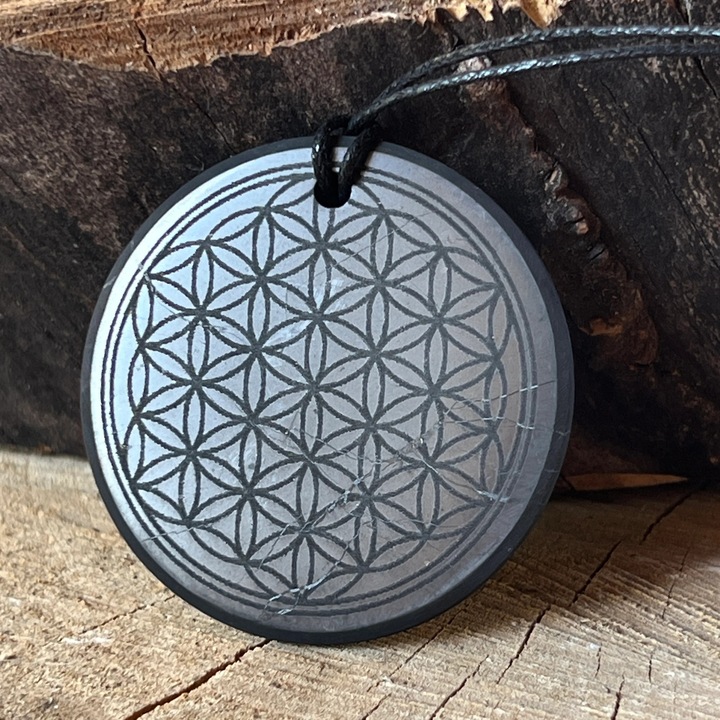 Pandantiv shungit Flower of Life, Druzy, pietre semipretioase, marime L