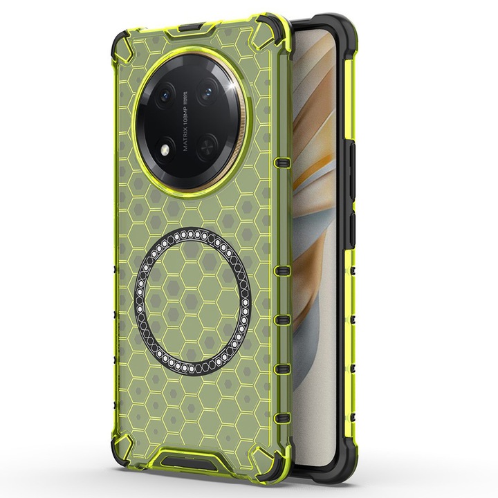 Husa HoneyComb pentru Honor Magic7 Lite / X9c, Magnet MagCase, AntiDrop Corners, Verde