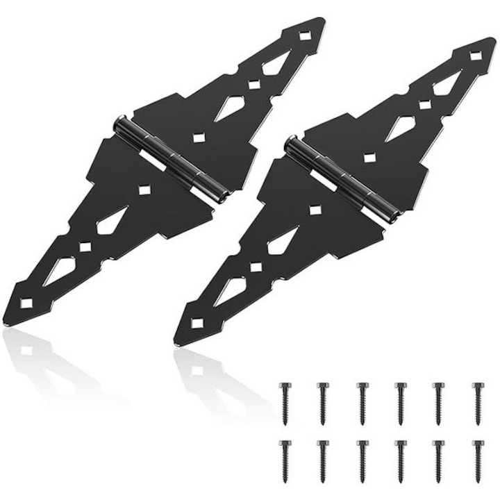 2 db strapabíró kapuzsanér készlet, téglalap alakú, 270 fokos nyitásszöggel, fekete, fa, vinil vagy fém kerítésekhez, SKYSEN