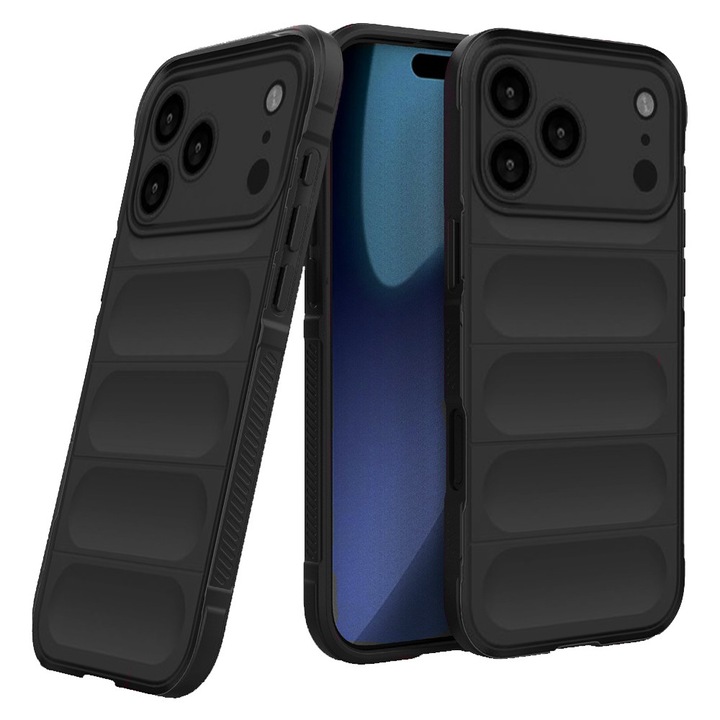 Калъф за телефон, Съвместим с Apple iPhone 17 Pro Max, FONIX AirBag Silicone, Противоударен, Пълна защита, Удобен, Черен