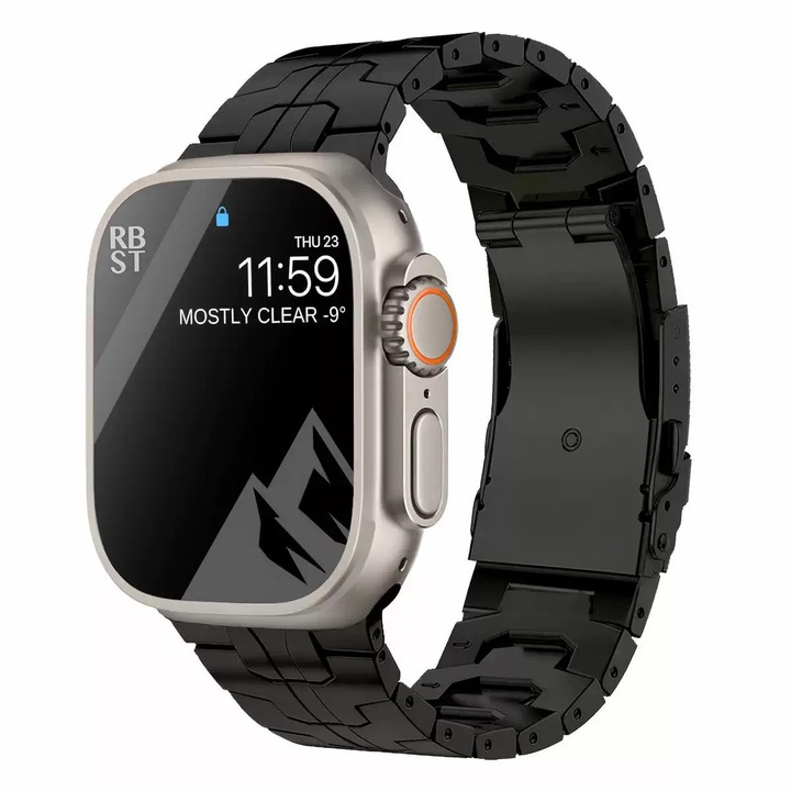 Curea din titan pentru Apple Watch Ultra 2, curea de ceas din titan metalic cu catarama integrata pentru Apple iWatch seria 10/9/8/7/6/5/4/3/2/1/SE negru 38