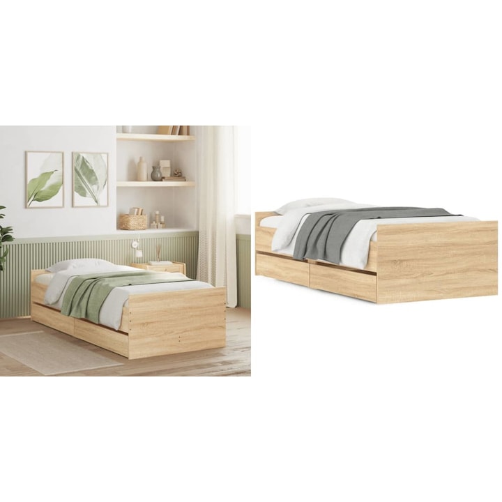 Cadru de pat cu sertare, stejar sonoma, 90x200 cm