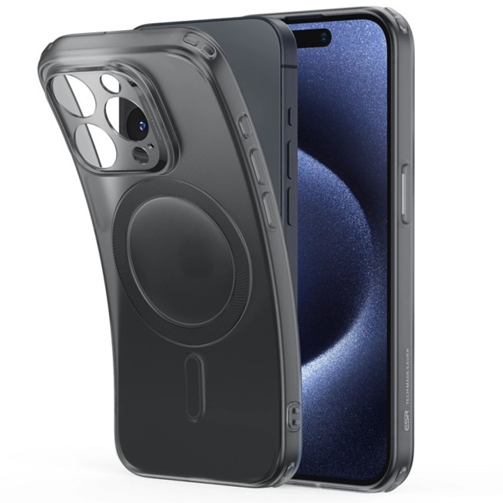 Калъф за телефон ESR Zero HaloLock MagSafe, черен, за iPhone 15 Pro, повишена защита, тънък дизайн