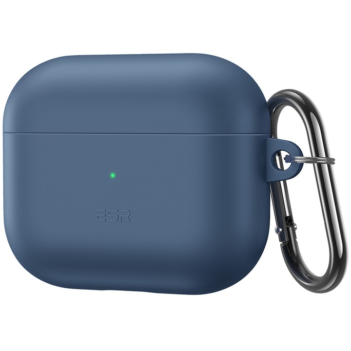 Husa moale ESR HaloLock MagSafe pentru AirPods 3, albastru inchis, cu suport pentru cablu, set cu manusa de transport