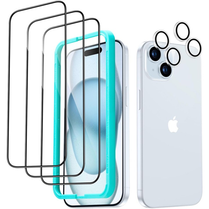 Folii protectie telefoane, ESR, Armorite Ultra-Tough, 3+2 set, transparent, pentru iPhone 15