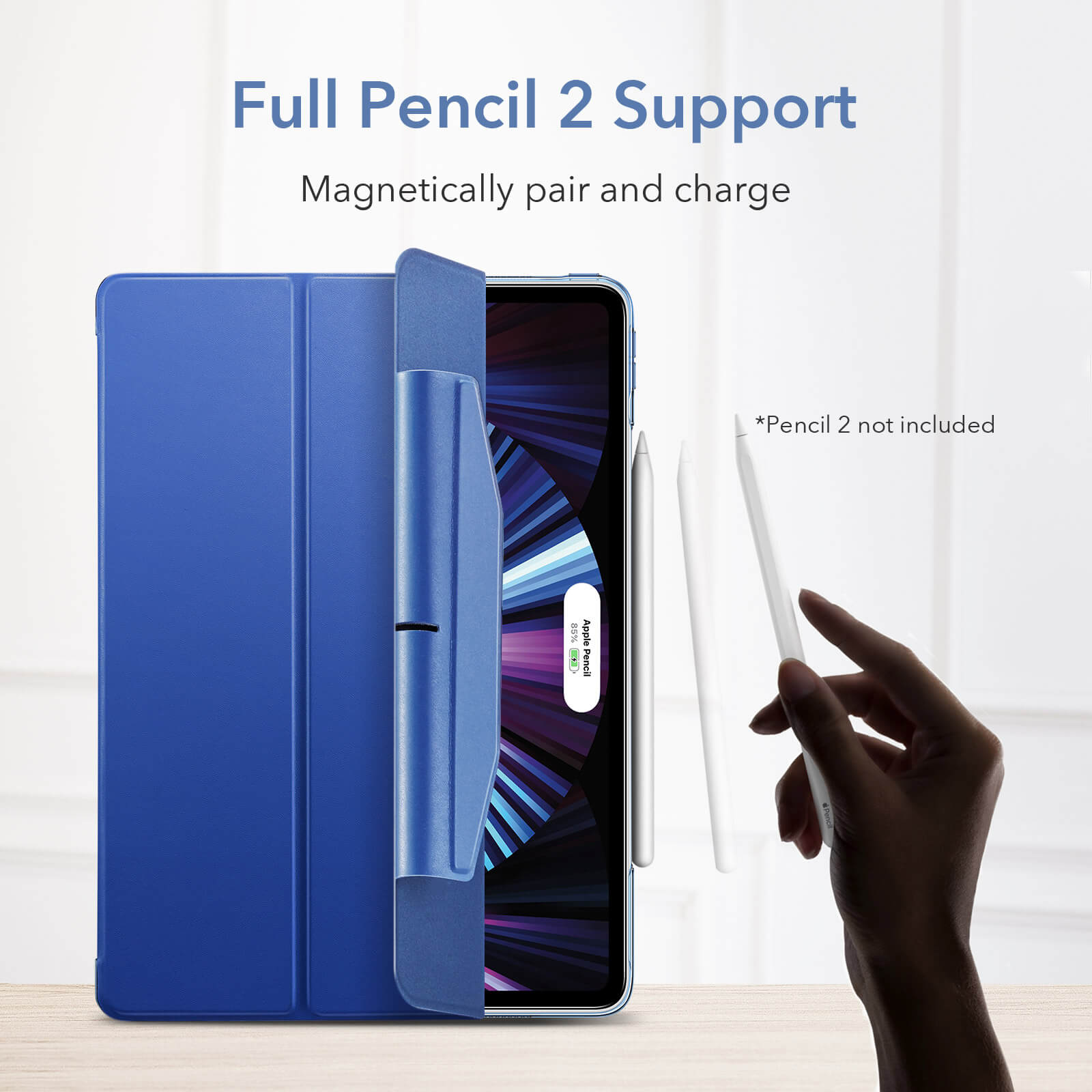 Husa tableta ESR Ascend Trifold cu clapeta, albastru inchis, pentru iPad Pro 11 2021/2022, subtire, cu functie automata de activare/dezactivare.