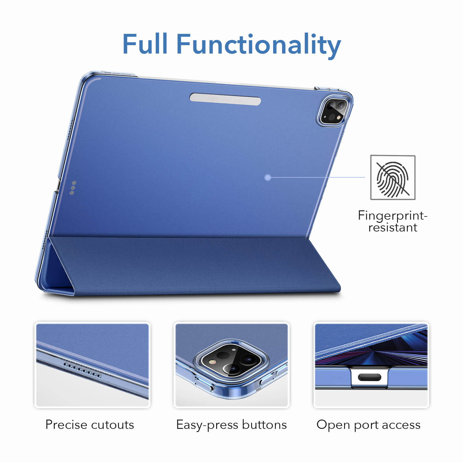 Husa tableta ESR Ascend Trifold cu clapeta, albastru inchis, pentru iPad Pro 11 2021/2022, subtire, cu functie automata de activare/dezactivare.