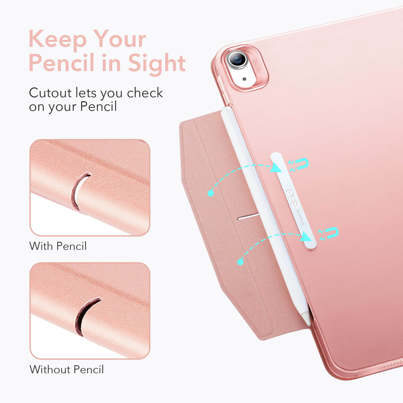 Husa tableta ESR Yippee Trifold cu inchidere, roz aurie, pentru iPad Air 4/5/Air 11