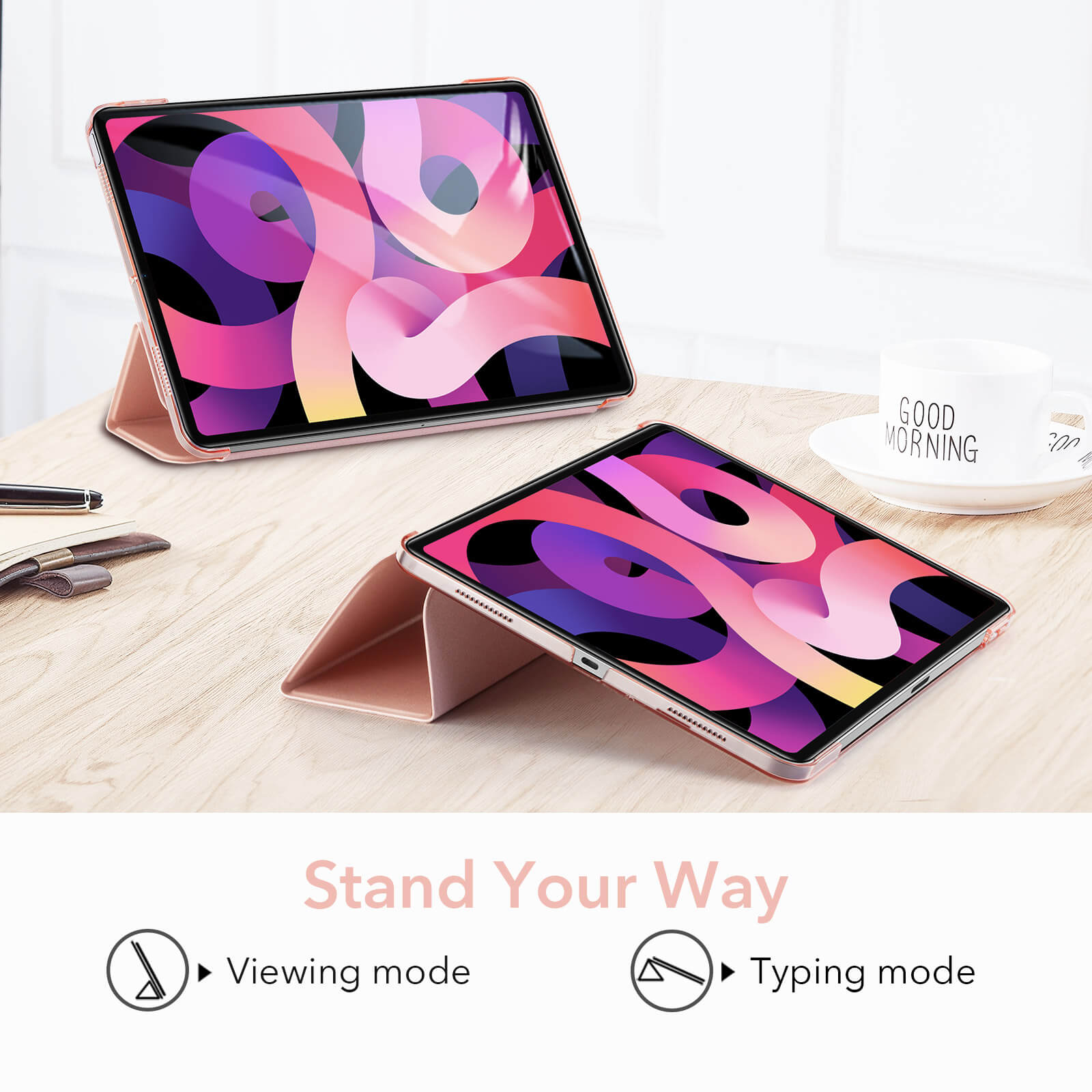 Husa tableta ESR Yippee Trifold cu inchidere, roz aurie, pentru iPad Air 4/5/Air 11
