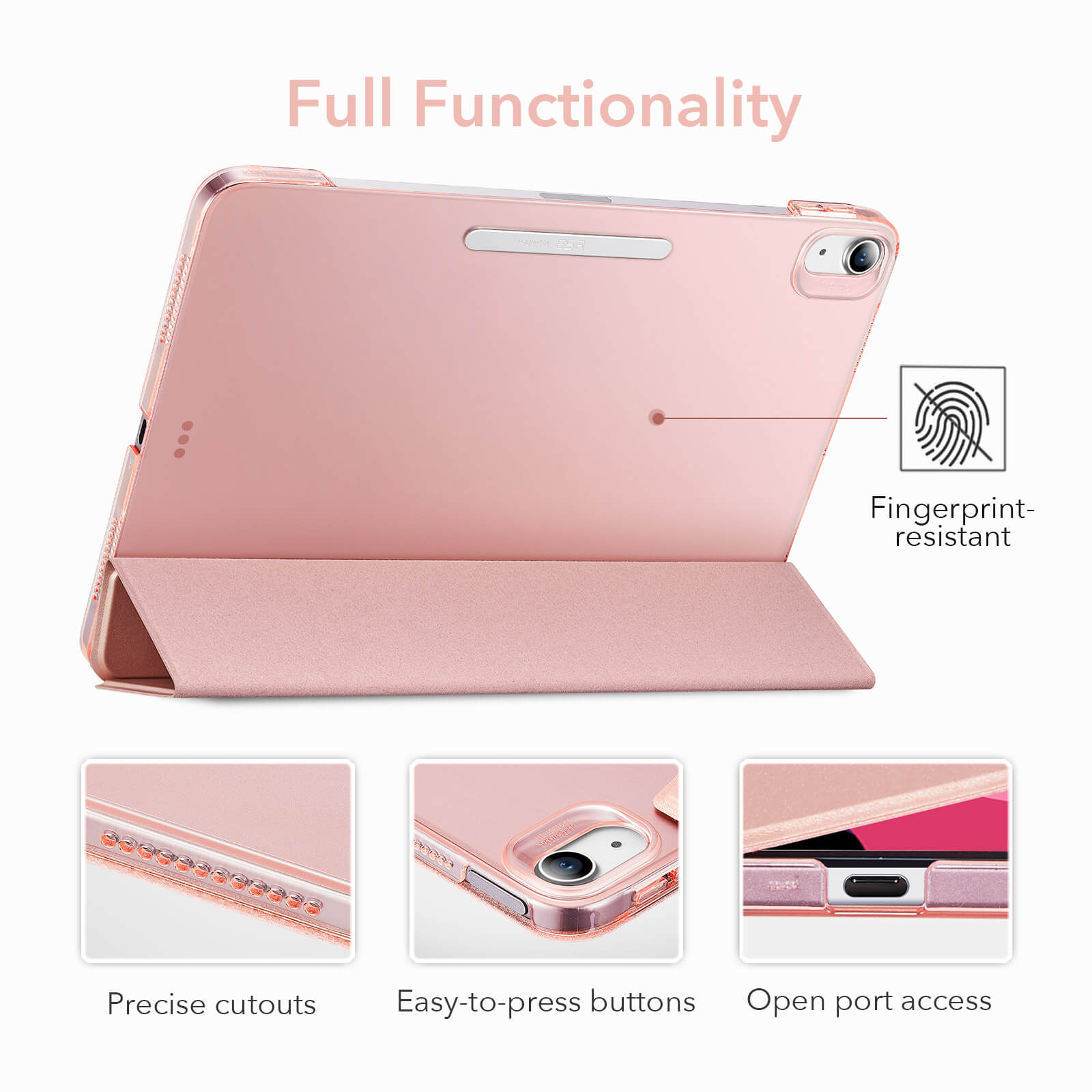 Husa tableta ESR Yippee Trifold cu inchidere, roz aurie, pentru iPad Air 4/5/Air 11