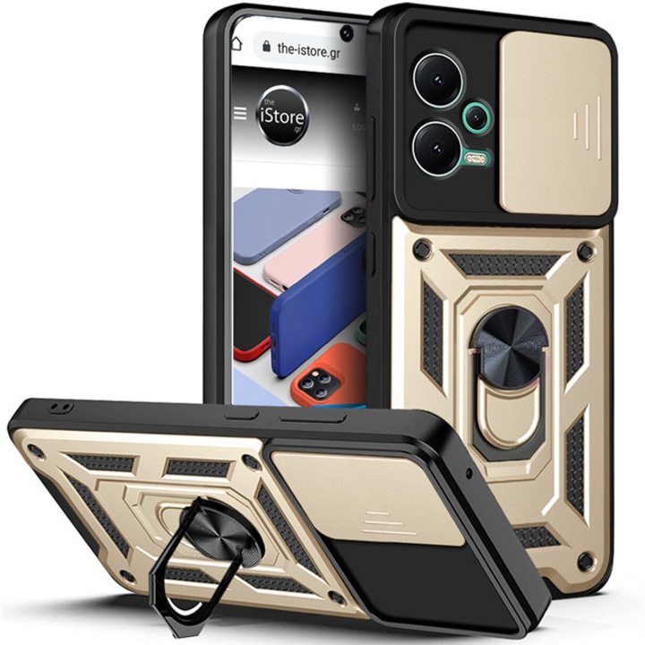Husa telefon Orso Combo Kickstand Slide Camera, aur, pentru Poco F5 5G, protectie camera, suport magnetic