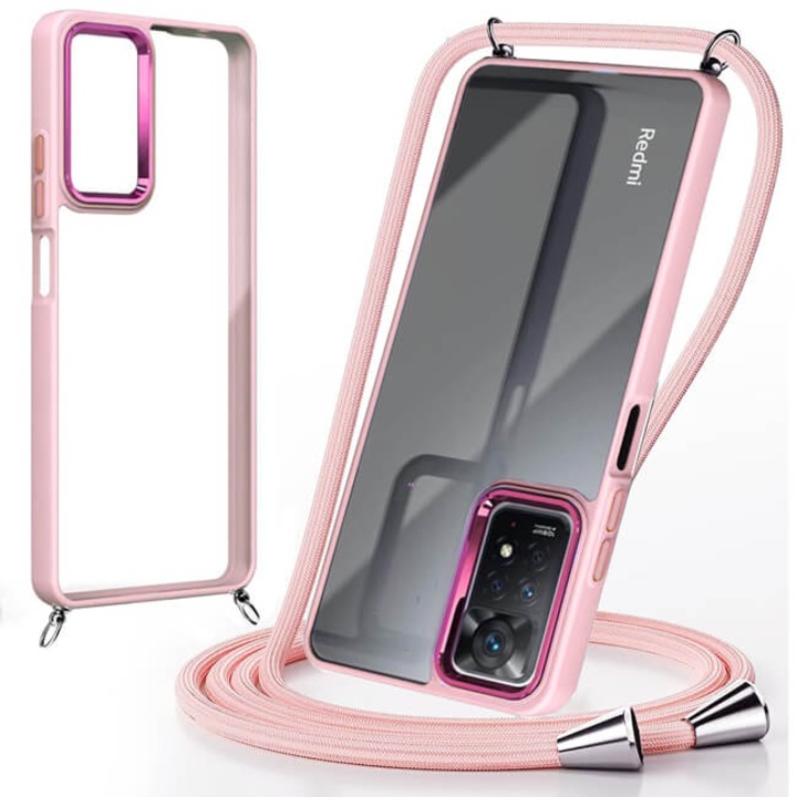 Husa telefon Orso Shield cu cordon, transparent, roz, pentru Xiaomi Redmi Note 11 Pro 4G/5G
