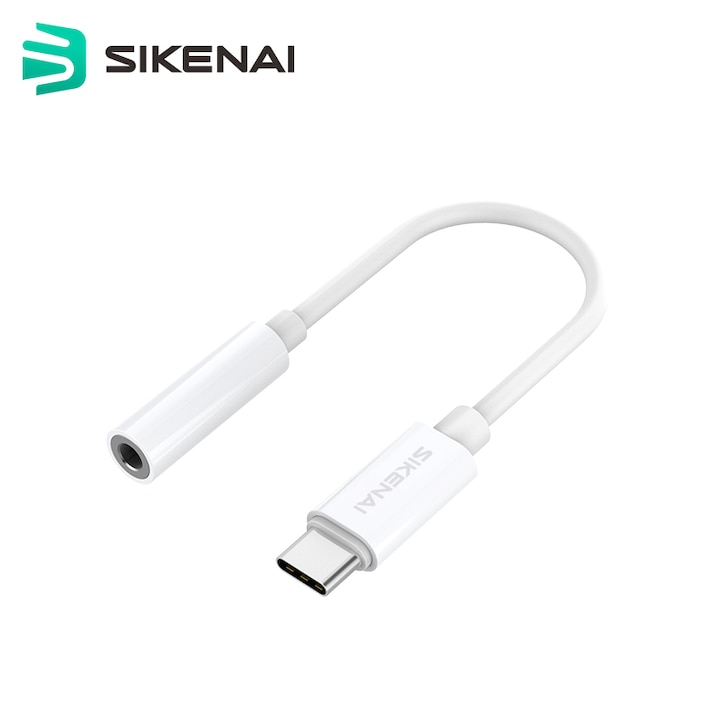 Adaptor telefon mobil Sikenai, USB Type-C la 3.5mm jack, alb