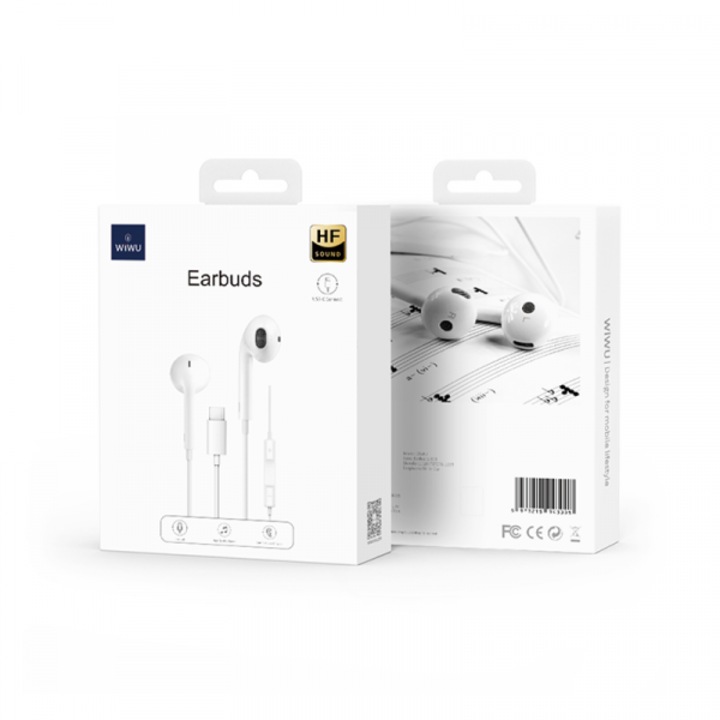 Casti Wireless WiWU Earbuds, USB-C, sunet HF, alb