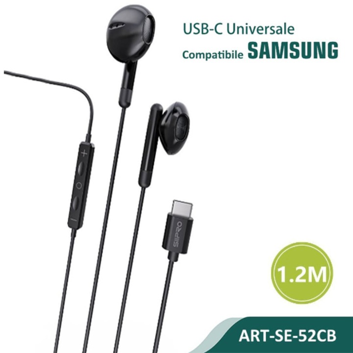 Casti PC Siipro, SE-52CB, cu microfon, negru, USB-C