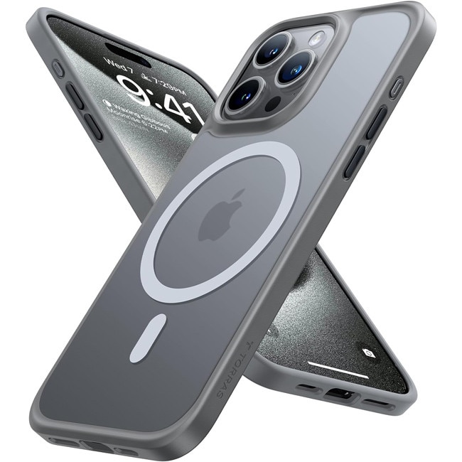 Husa telefon TORRAS Guardian MagSafe, gri titan, pentru iPhone 15 Pro, rezistenta la socuri, cu margini intarite