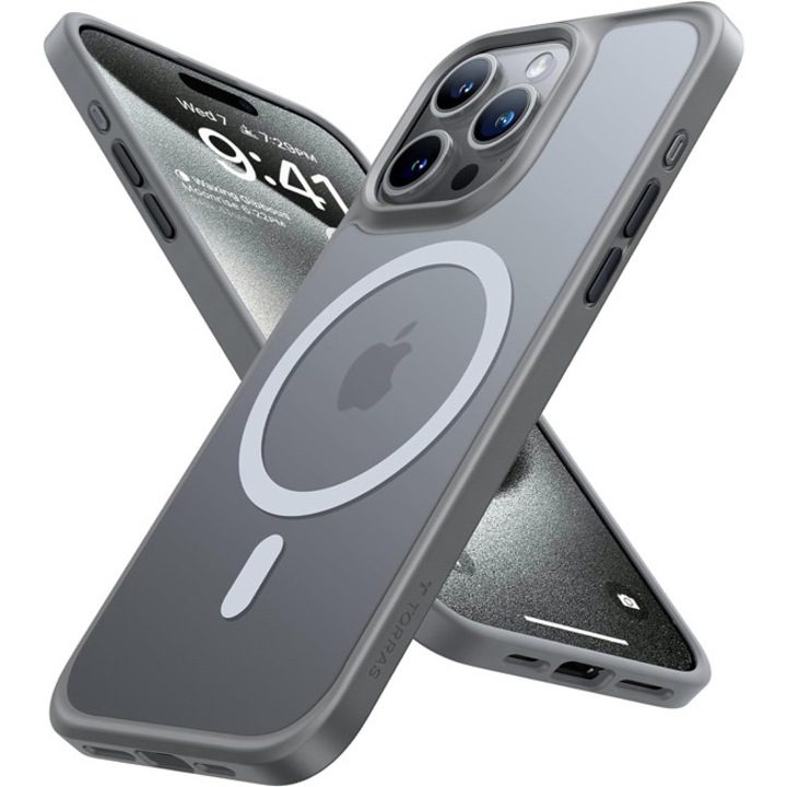 Husa telefon TORRAS Guardian MagSafe, gri titan, pentru iPhone 15 Pro, rezistenta la socuri, cu margini intarite