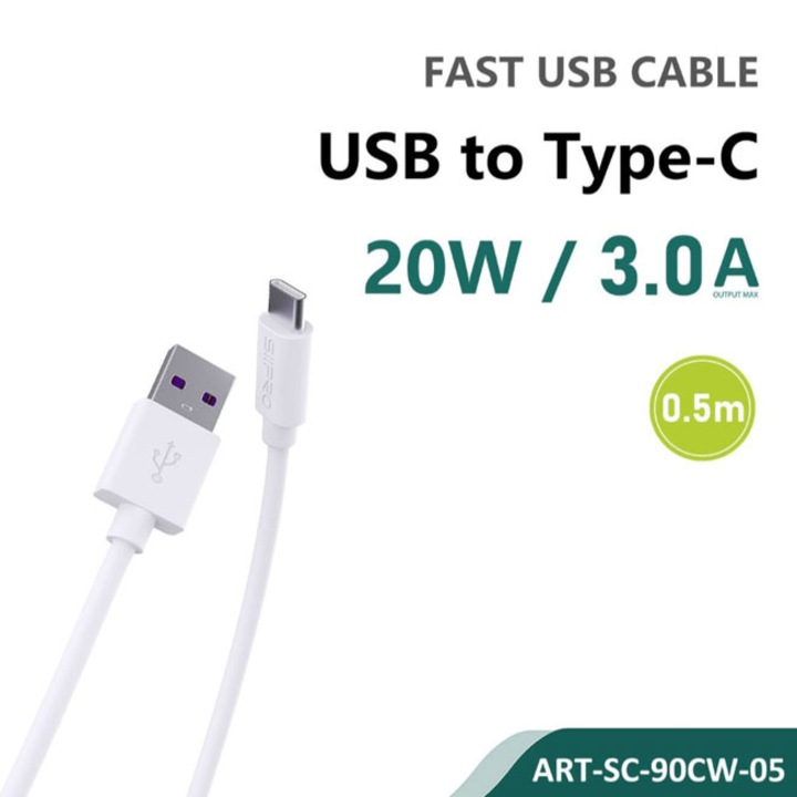 Cabluri de date telefoane, Siipro, USB la USB-C, 20W, 0,5m, alb