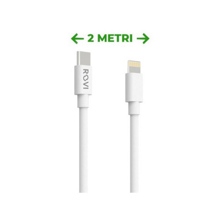 Cablu de date USB-C la Lightning Rovi 2m 20W alb