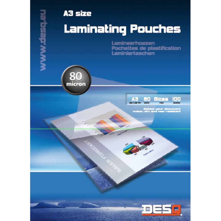 Folii de laminat Desq, 80 microni, A3, 100 buc/top