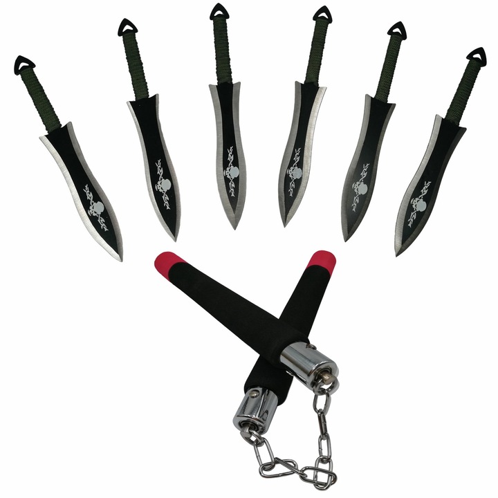 Set antrenament, nunceag si cutite de aruncat, negru