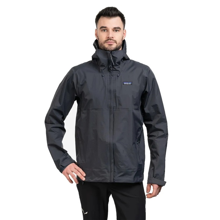 Jacheta Patagonia Torrentshell, impermeabila, respirabila, albastra, nylon reciclat, cu gluga ajustabila, XL
