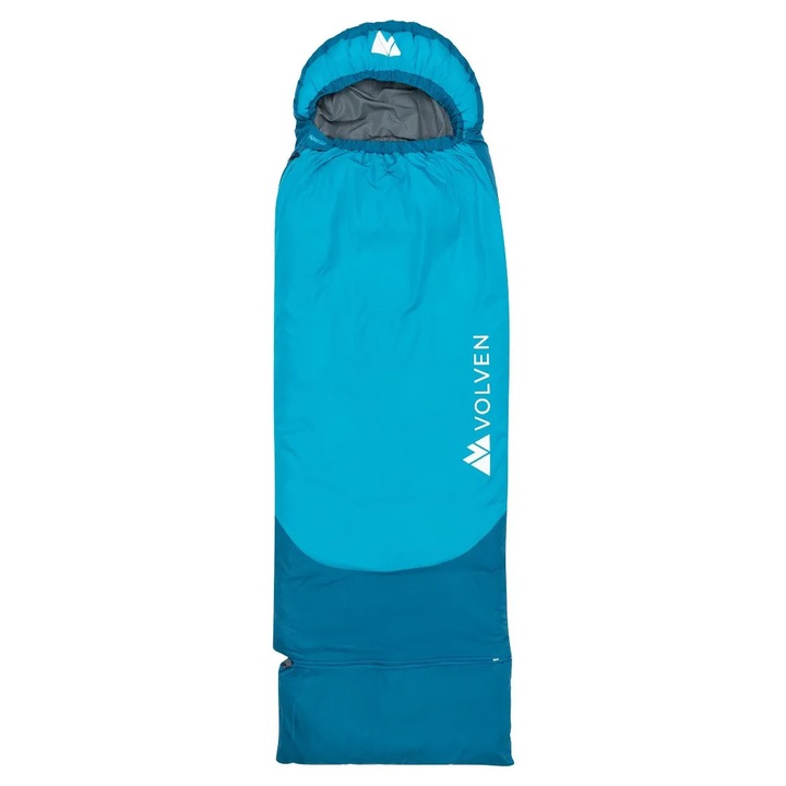 Sac de dormit copii Volven Junior, 130x160cm, sintetic, temperatura confort +5°C, albastru