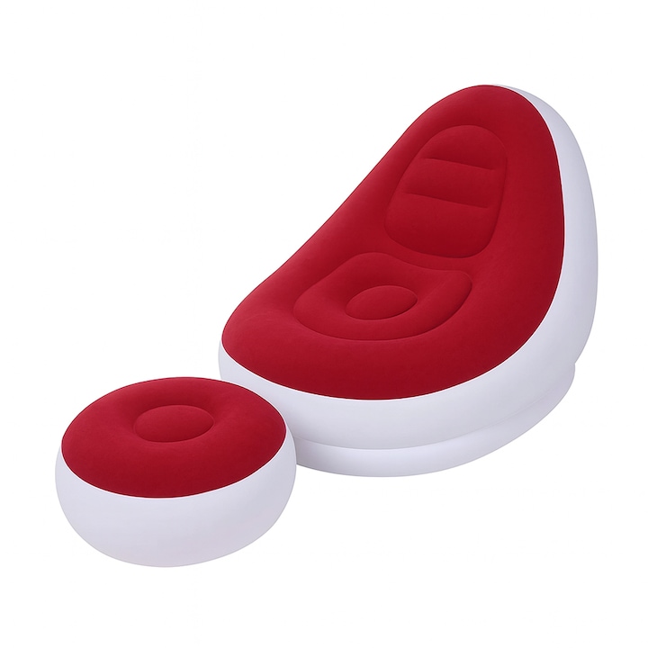 Комплект надуваем фотьойл от 2 части NEXTLY, включена подложка за крака, водоустойчив, за вътрешна/външна употреба, мек, кадифен материал, включена ръчна помпа, бяло-червен