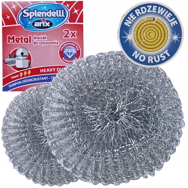 Arix fém súrolószivacs készlet, 2 darab, rozsdamentes, spirál, 14g